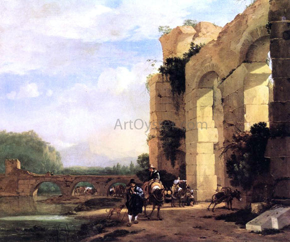  Jan Asselyn Italian Landscape with the Ruins of a Roman Bridge and Aqueduct - Canvas Art Print