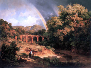  The Elder Karoly Marko Italian Landscape with Viaduct and Rainbow - Canvas Art Print
