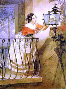  Karl Pavlovich Brulloff Italian Woman Lightning a Lamp Before the Image of Madonna - Canvas Art Print