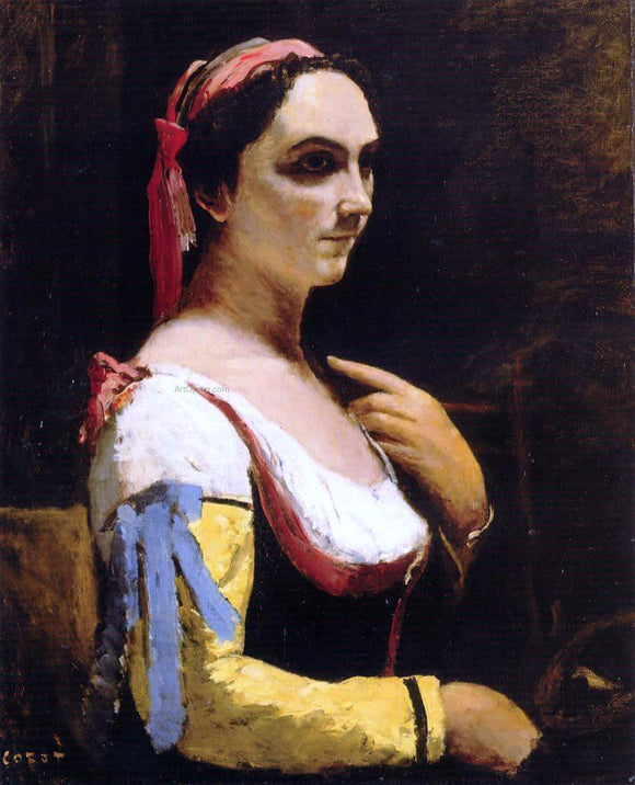  Jean-Baptiste-Camille Corot Italian Woman with a Yellow - Canvas Art Print
