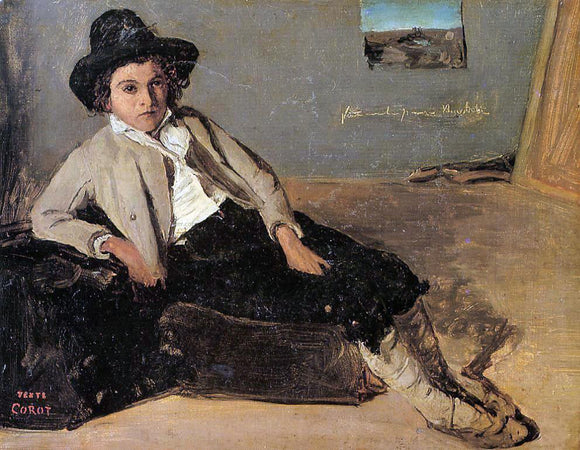  Jean-Baptiste-Camille Corot Italian Youth Sitting in Corot's Room in Room - Canvas Art Print