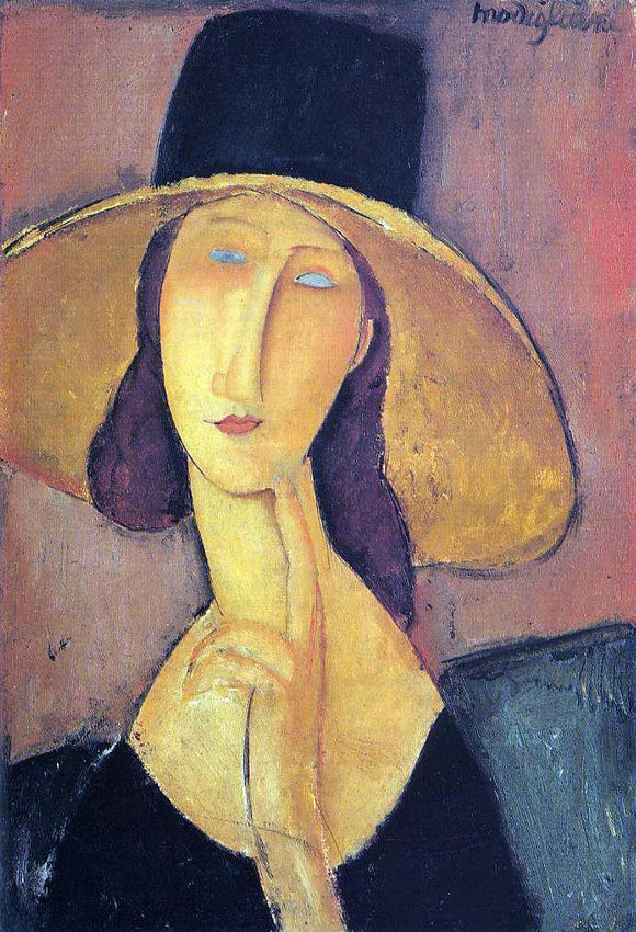  Amedeo Modigliani Jeanne Hebuterne in a Large Hat (also known as Portrait of Woman in Hat) - Canvas Art Print