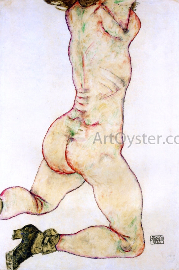  Egon Schiele Kneeling Female Nude, Back View - Canvas Art Print