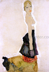  Egon Schiele Kneeling Semi-Nude - Canvas Art Print