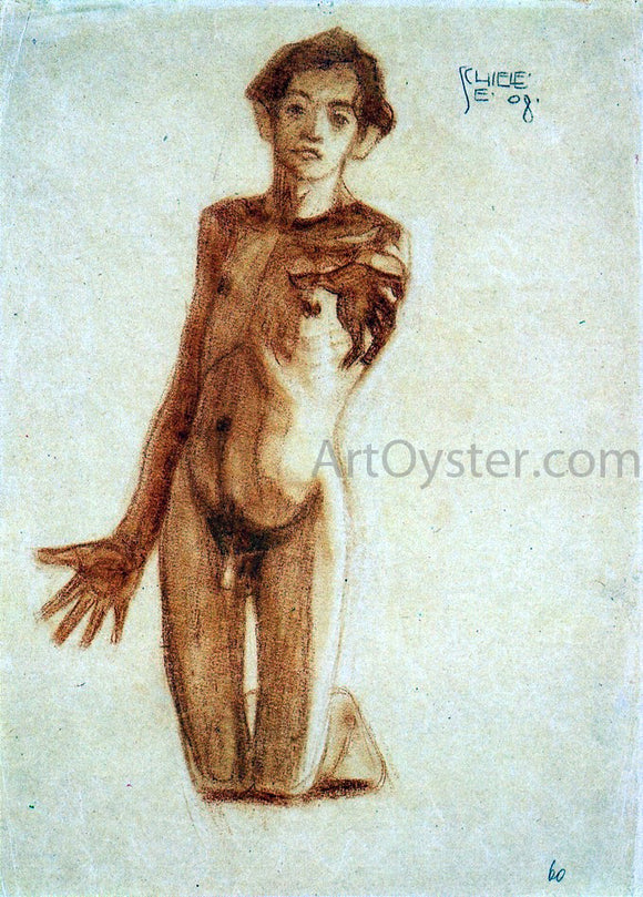  Egon Schiele Kneeling Young Man - Canvas Art Print