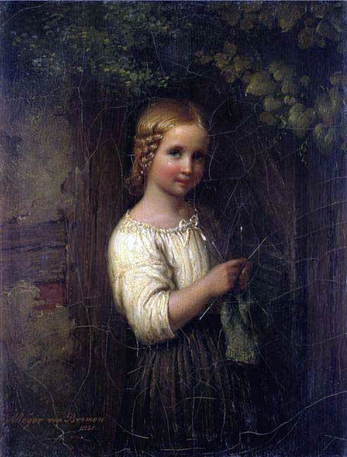  Johann Georg Meyer Von Bremen Knitting Girl - Canvas Art Print