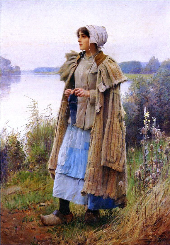  Charles Sprague Pearce Knitting in the Fields - Canvas Art Print