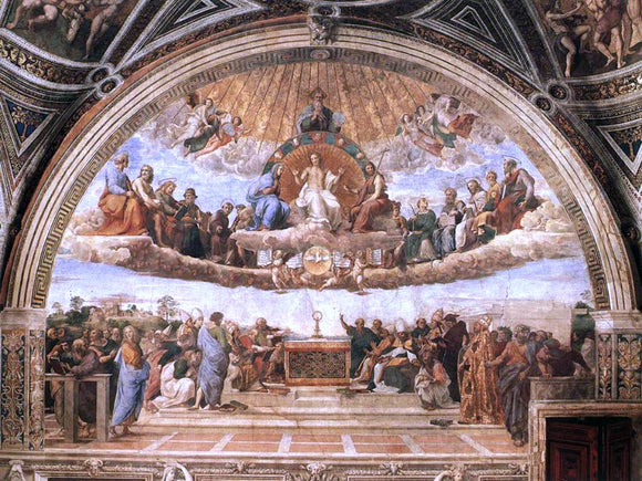  Raphael La Disputa (Stanza della Segnatura) (also known as Disputation of the Holy Sacrament) - Canvas Art Print