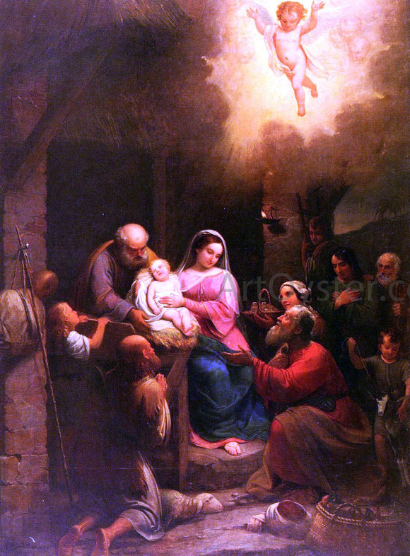  Natale Schiavoni La Vista De' Pastori Al Bambino Gesu Nel Presepio - Canvas Art Print