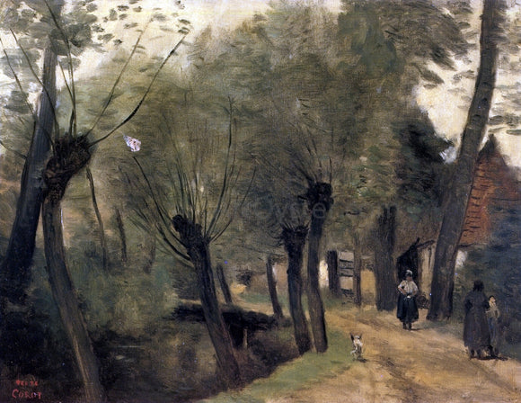  Jean-Baptiste-Camille Corot LaBuissiere, near Bethune (pas de Calais): Lane Bordered by Willows - Canvas Art Print