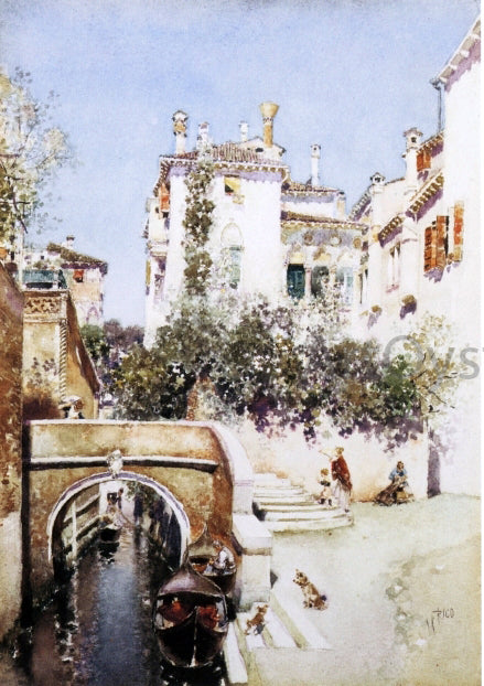  Martin Rico Y Ortega Ladies in a Flowering Courtyard near a Canal, Venice - Canvas Art Print