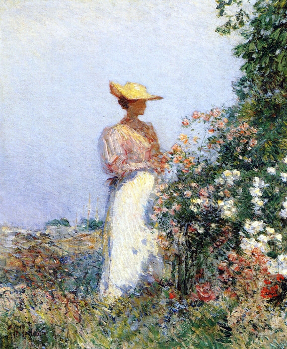  Frederick Childe Hassam Lady in Flower Garden - Canvas Art Print