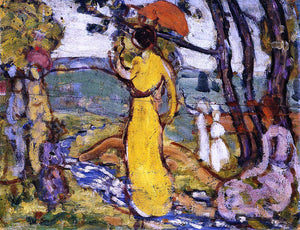  Maurice Prendergast Lady in Yellow Dress in the Park (also known as A Lady in Yellow in the Park) - Canvas Art Print