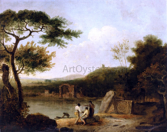  Richard R A Lake Avernus with Figures in the Foreground and the Temple of Apollo Beyond - Canvas Art Print