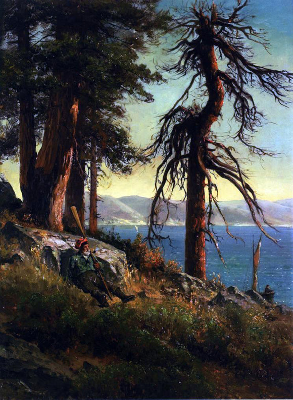  Thomas Hill Lake Tahoe (also known as A Man with an Oar Sitting on a Bluff) - Canvas Art Print