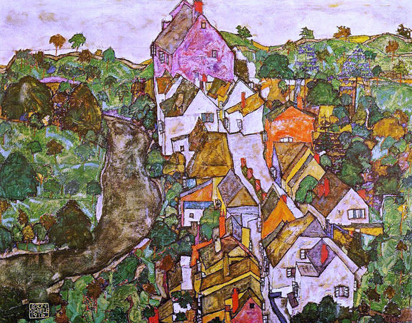  Egon Schiele Landscape at Krumau - Canvas Art Print