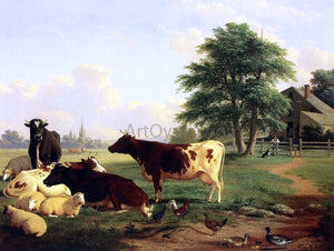  Thomas Hewes Hinckley Landscape,: Cattle, Woman, Boy and Newfoundland Dog - Canvas Art Print