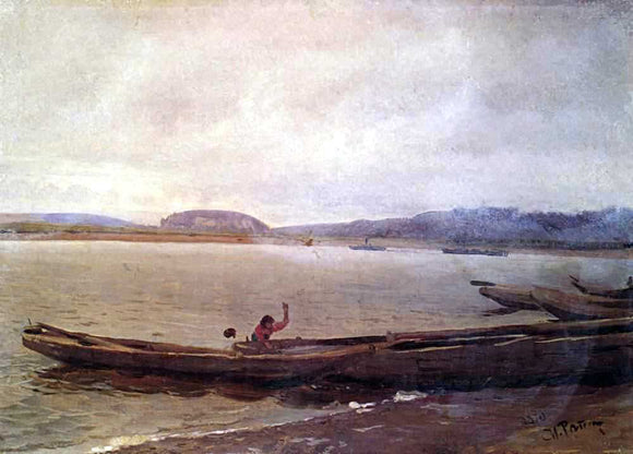  Ilia Efimovich Repin Landscape of the Volga with Boats - Canvas Art Print