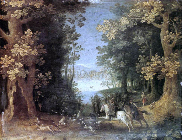  Sebastian Vrancx Landscape with a Deer Hunt - Canvas Art Print