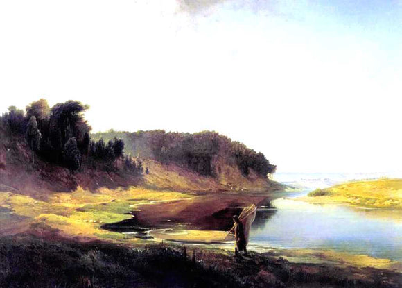  Alexei Kondratevich Savrasov Landscape with a River and an Angler - Canvas Art Print