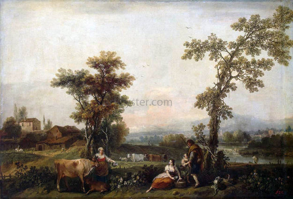  Francesco Zuccarelli Landscape with a Woman Leading a Cow - Canvas Art Print