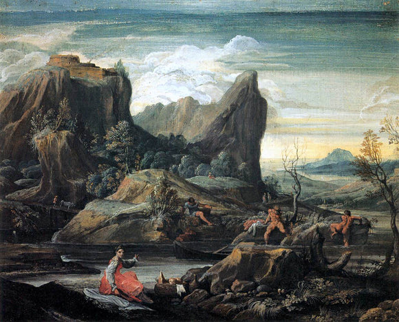  Agostino Carracci Landscape with Bathers - Canvas Art Print