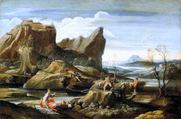  Antonio Carracci Landscape with Bathers - Canvas Art Print