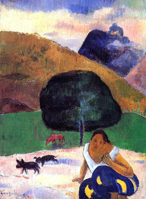  Paul Gauguin Landscape with Black Pigs and a Crouching Tahitian - Canvas Art Print