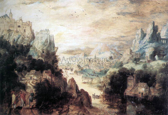  Herri Met de Bles Landscape with Christ and the Men of Emmaus - Canvas Art Print