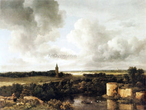  Jacob Van Ruisdael Landscape with Church and Ruined Castle - Canvas Art Print