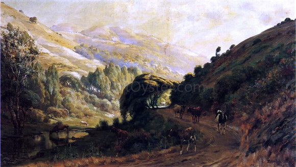  Thaddeus Welch Landscape with Cows - Canvas Art Print