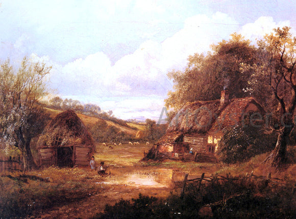  Joseph Thors Landscape with Figures Outside a Thatched Cottage - Canvas Art Print