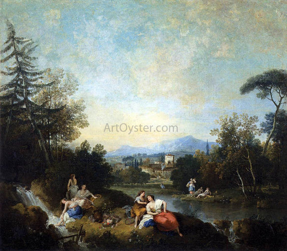  Francesco Zuccarelli Landscape with Girls at the River - Canvas Art Print