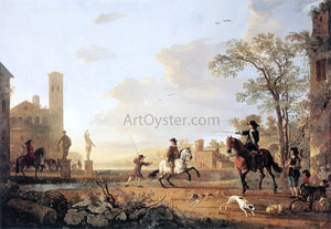  Aelbert Cuyp Landscape with Horse Trainers - Canvas Art Print