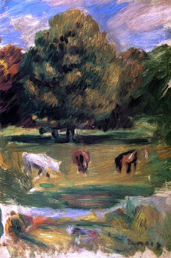  Pierre Auguste Renoir Landscape with Horses - Canvas Art Print