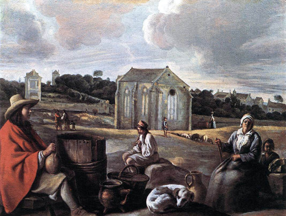  Le nain Brothers Landscape with Peasants and a Chapel - Canvas Art Print