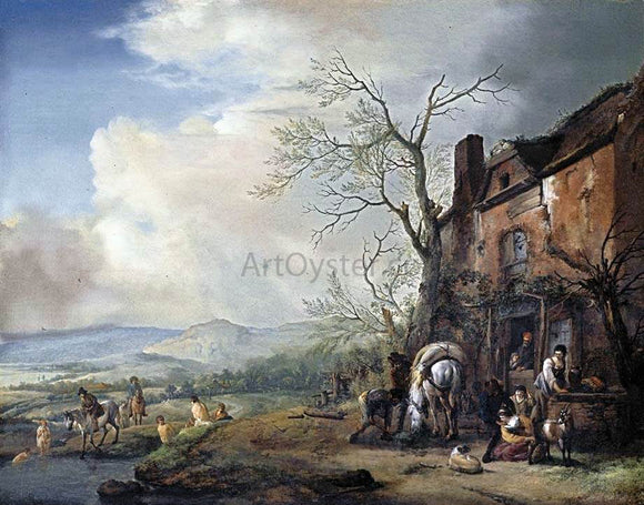  Philips Wouwerman Landscape with Peasants by a Cottage - Canvas Art Print