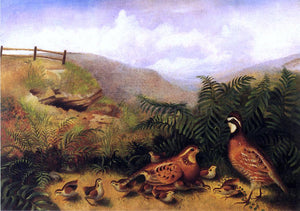  Rubens Peale Landscape with Quail - Cock, Hen and Chickens - Canvas Art Print
