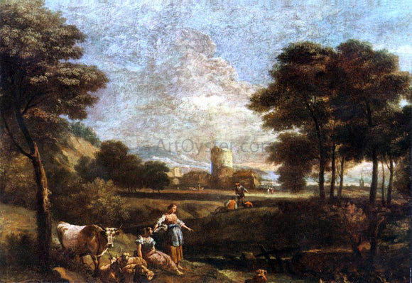  Giuseppe Zais Landscape with Shepherds and Fishermen - Canvas Art Print