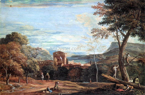  Marco Ricci Landscape with Woodcutters and Two Horsemen - Canvas Art Print