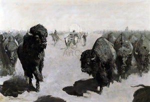  Frederic Remington Lane through the Buffalo Herd - Canvas Art Print