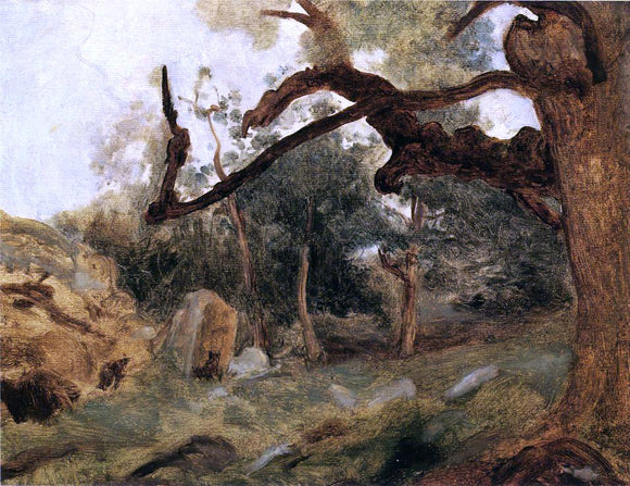  Jean-Baptiste-Camille Corot L'Arbre Tordu, Les Chenes du Mont Usey, Fontainebleau - Canvas Art Print