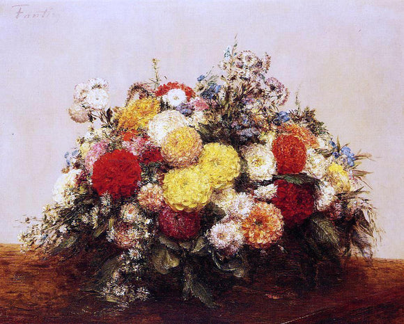  Henri Fantin-Latour Large Vase of Dahlias and Assorted Flowers - Canvas Art Print
