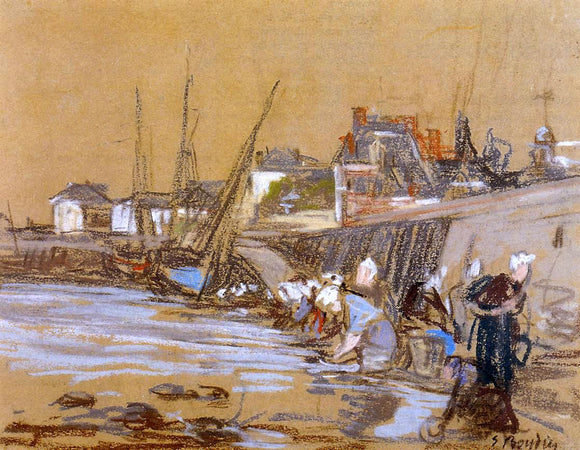  Eugene-Louis Boudin Laundresses in the Port of Honfleur - Canvas Art Print