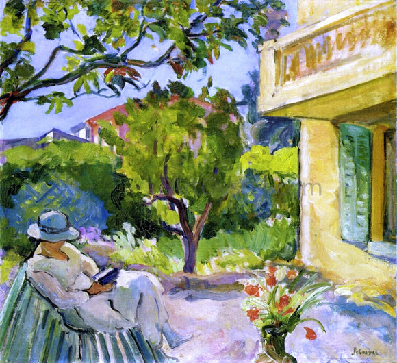  Henri Lebasque Le Cannet, Madame Lebasque Reading in the Garden - Canvas Art Print