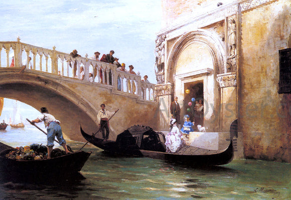  Louis Claude Mouchot Le Depart pour la Promenade a Venise - Canvas Art Print