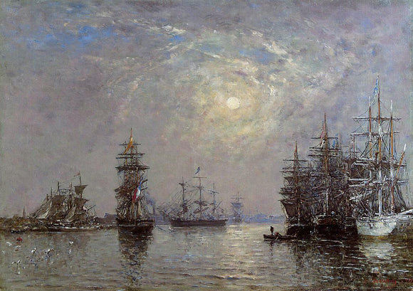  Eugene-Louis Boudin Le Havre: European Basin, Sailing Ships at Anchor, Sunset - Canvas Art Print