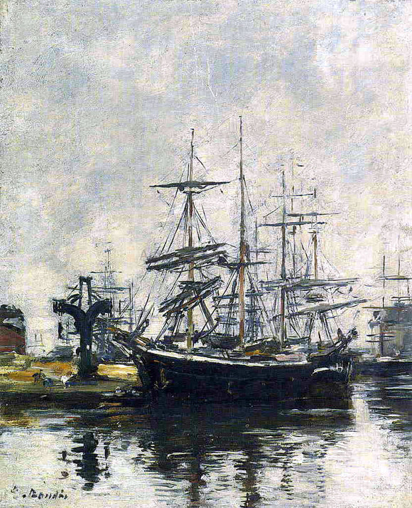  Eugene-Louis Boudin Le Havre, Sailboats at Dock, Bassin de la Barre - Canvas Art Print