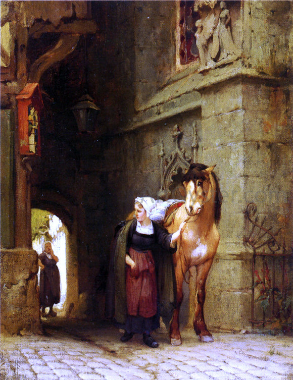  Frederick Arthur Bridgeman Leading the Horse from Stable - Canvas Art Print