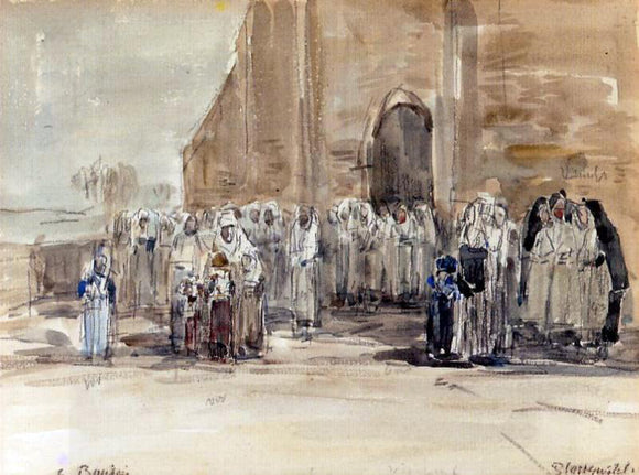  Eugene-Louis Boudin Leaving Mass at Plougastel - Canvas Art Print